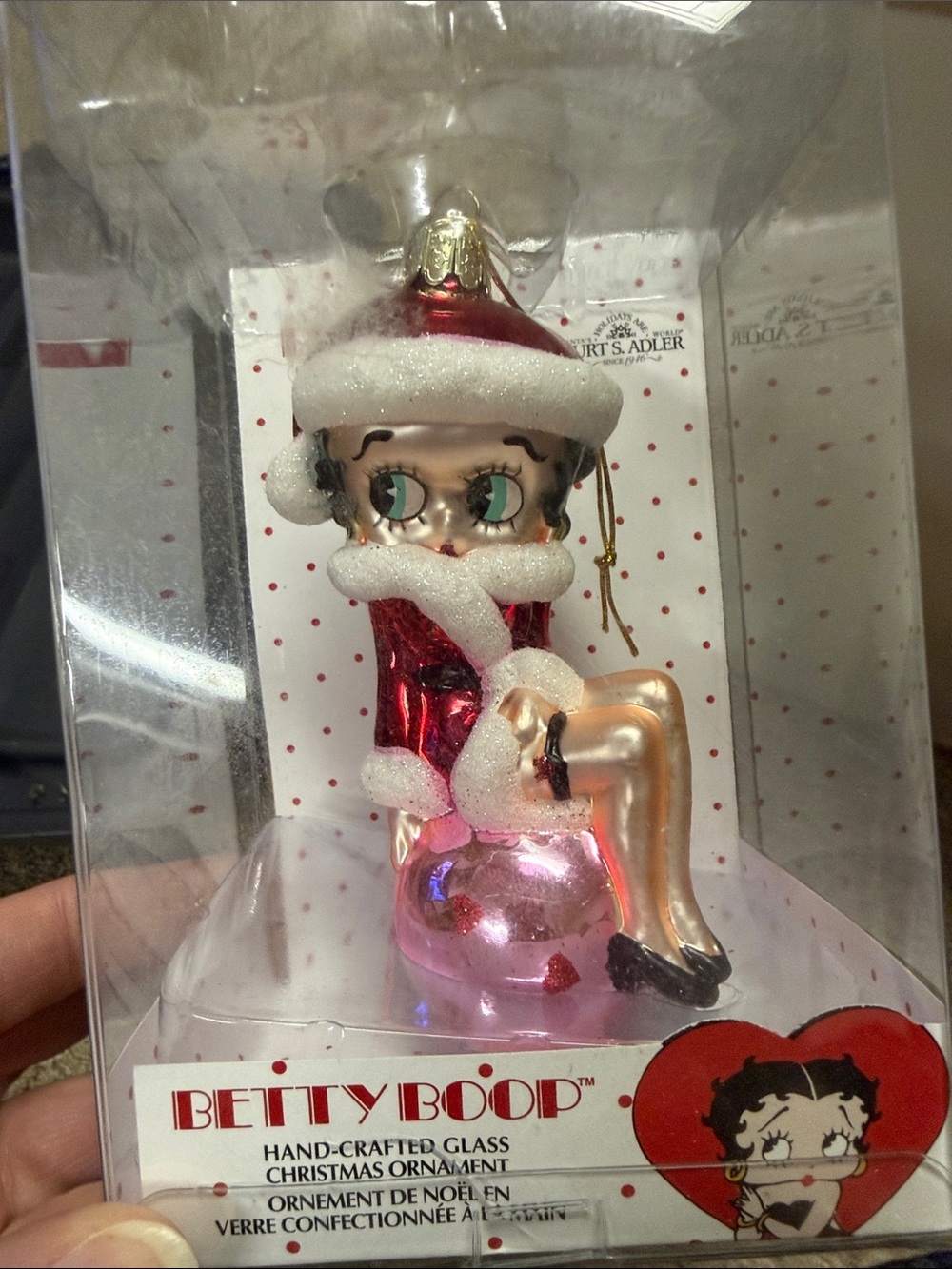 Betty Boop Red, Pink & White Glass Holiday Ornament